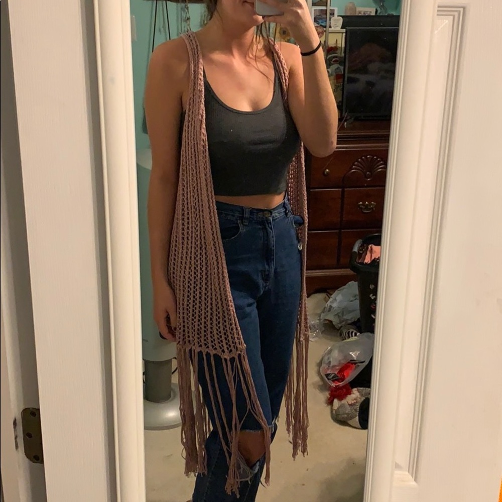 Crochet accent long vest